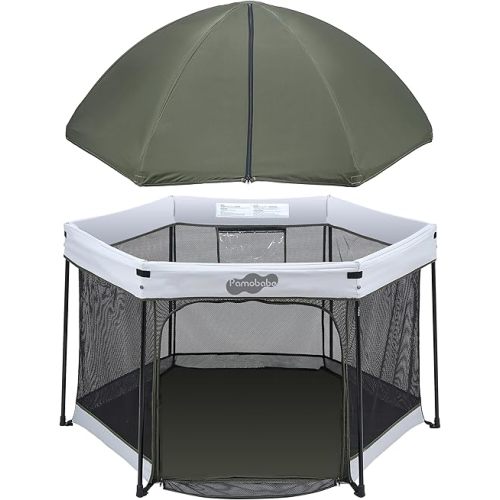 Pamo Babe Baby Playpen with Sun Protection Canopy - Indoor & Outdoor Play Yard for Babies and Toddlers - Baby Tent with Zipper Door