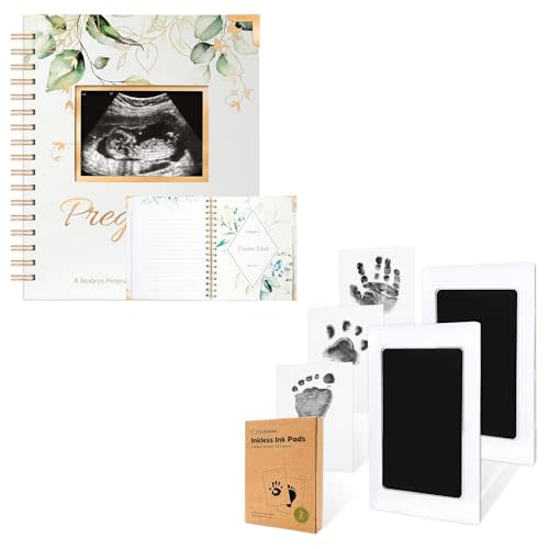 KeaBabies Inspire: Pregnancy Journal Memory Book and 2-Pack Inkless Hand and Footprint Kit - 90 Pages Hardcover Pregnancy Book - Ink Pad for Baby Hand and Footprints - Pregnancy Planner