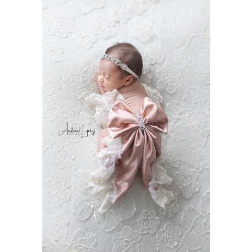 Dusty Rose Lace Newborn Romper Set, Baby Photo Prop