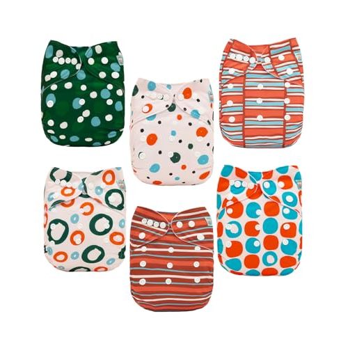 ALVABABY Baby Cloth Diaper 6 Pack with 12 Inserts One Size Cloth Diaper Covers Adjustable Washable Reusable for Baby Girls and Boys 6DM125
