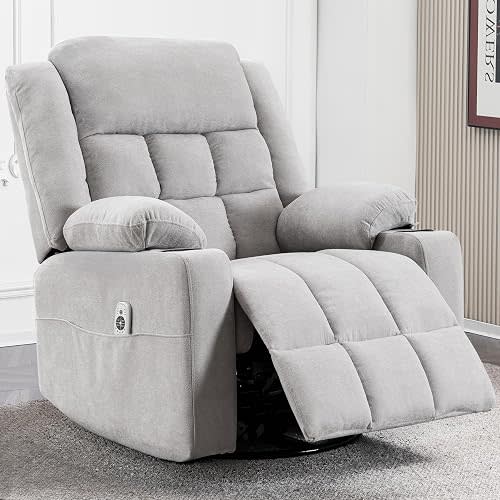 Ketaiyou Power Swivel Rocker Recliner Chair for Adults (Light Grey)