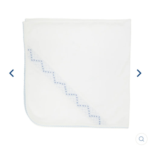 Sweetly Smocked Blessing Blanket - Worth Avenue White with Buckhead Blue