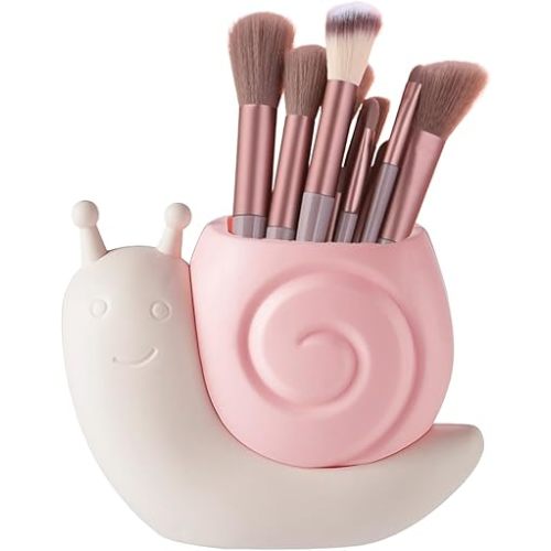 Cute Snail Makeup Brush Holder,Snail Pen Holder,Toothbrush Holder,Multi Functional Storage Box,Decorations for Offices, Homes, and Bathrooms (Pink)