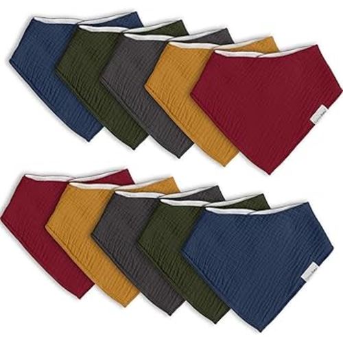 Muslin Baby Bibs for Boys Girls,10 Pack Super Absorbent Baby Bandana Drool Bibs Set for Teething and Drooling,100% Cotton Soft for Infant,Newborn