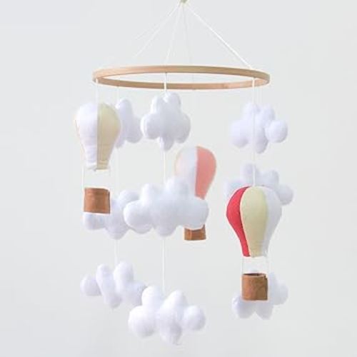 Goukurlsma Hot Air Balloon Mobile for Crib, Pink Baby Girl Crib Mobile for Girls, Cloud Mobile for Crib, Boho Nursery Mobile for Bassinet