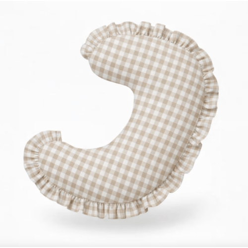 Beige Gingham Ruffle Nursing Pillow Cover