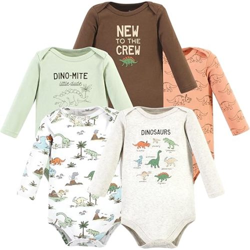 Hudson Baby Unisex Baby Cotton Long-Sleeve Bodysuits, Snuggle Bear 5 Pack, Newborn