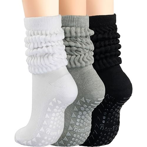 BomKinta Pilates Socks with Grips for Women Yoga Grippy Slouch Scrunch Sock | Slipper Socks, Barre, Workout, Hospital, Gifts