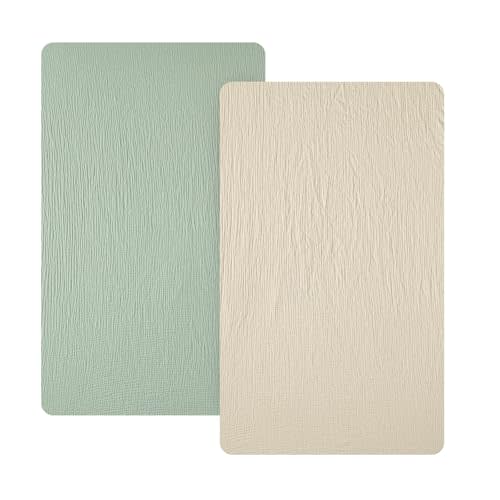 david's kids Muslin Mini Crib Sheets, 2 Pack Cotton Pack N Play Sheets for Boys Girls Neutral, Soft Breathable Baby Sheets Fit Pack N Play, Playard and Mini Crib Mattresses, Oat Milk & Sage Green
