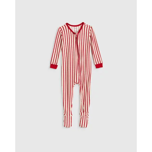Bamboo Footie Pajama - Baby in Red Candy Stripe