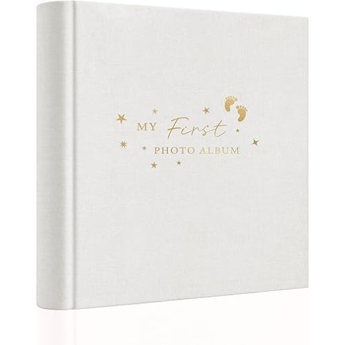 Holoary Baby Photo Album 4x6 100 Photos with Writing Area, 100 Pockets 4x6 Picture Album, Linen Fabric Cover Picture Book for Photos, Baby Photo Albums Hot Stamping Cover(Beige)