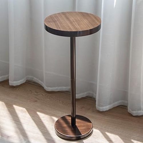 Pedestal Side Table, Drink Table, Small Round Martini Table for Living Room, Dorm, Home Office and Bedroom, Brown