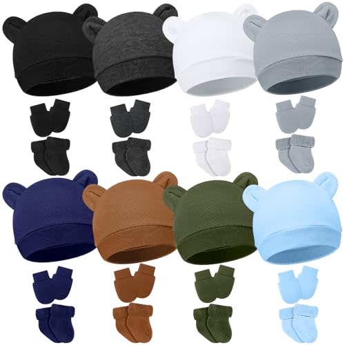 Geyoga 8 Pack Preemie Hats Mittens and Socks Set for Premature Baby Boys Girls Nicu Newborn Gifts Essentials