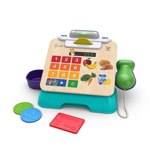 Baby Einstein + Hape Magic Touch Toy Cash Register Pretend to Check Out Toy, Real Sounds and Music, Ages 1, 2, 3, 4+