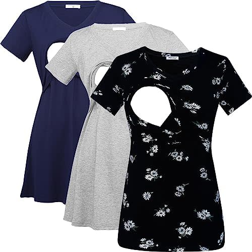 Bearsland Womens 3 Packs V Neck Nursing Tops Maternity Breastfeeding Tee Shirts
