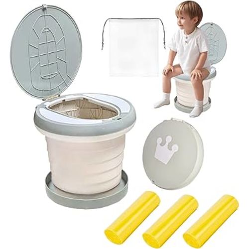 SunnySmile portable, foldable potty seat for toddler, Training Toilet Seat Emergency Toilet for Car, Camping, Outdoor, indoor (grey, large)