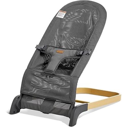 Foldable Baby Bouncer, 3-Height Adjustable, Portable Newborn Rocker, Ergonomic Bouncer Seat for 0-6 Months, Breathable Mesh (Grey)