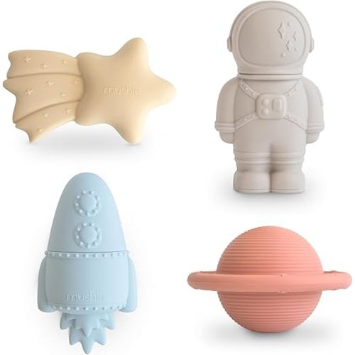mushie Space Bath Toys Play Set for Toddlers | 100% Food Grade Silicone | Mold Free, Pack of 4