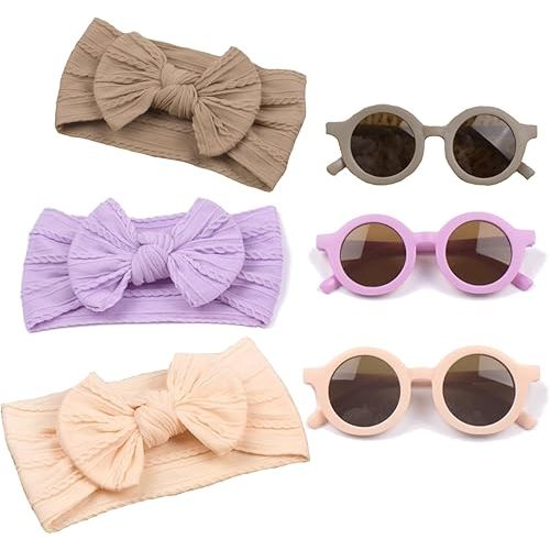LIDHAY 3Pcs Baby Bows Headbands and Glasses Set Nylon Hairbands Baby Girl Bows Hair Accessories for Newborn Infant Toddler Essentials YJ-24001 02