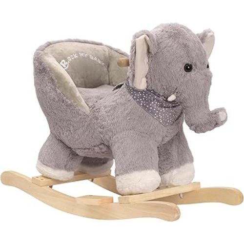 Baby Rocking Elephant, Plush Toddler Rocker with Music & Safety Seat, Sturdy Wooden Ride-On Toy for 1-3 Years, Soft Animal Rocking Horse, CPC Certified (Gray Elephant)
