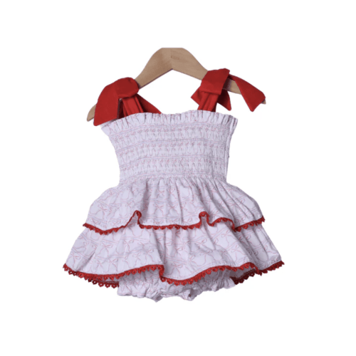 Smocked Stars & Bows Tie Shoulder Skirted Bubble
