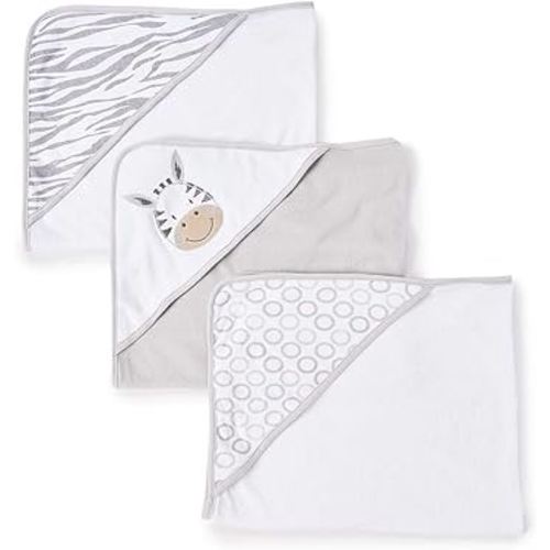 Spasilk Baby 3 Pack Soft Terry Hooded Towel Set for Newborn Boys and Girls, Grey Zebra