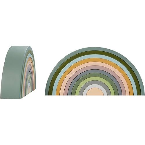 Montessori Style - Learning and Development Toy - Boho Rainbow Color Silicone Rainbow Stacker - Montessori Nesting Puzzle | Kids and Toddler | Stacking Sensory Toys - 12 Layers