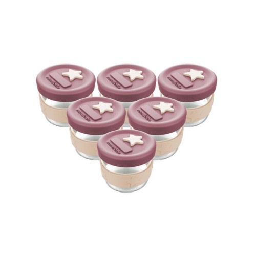 Cherub Baby Silicone & Glass Baby Food Storage Containers 6PK 120ml - Dusty Rose