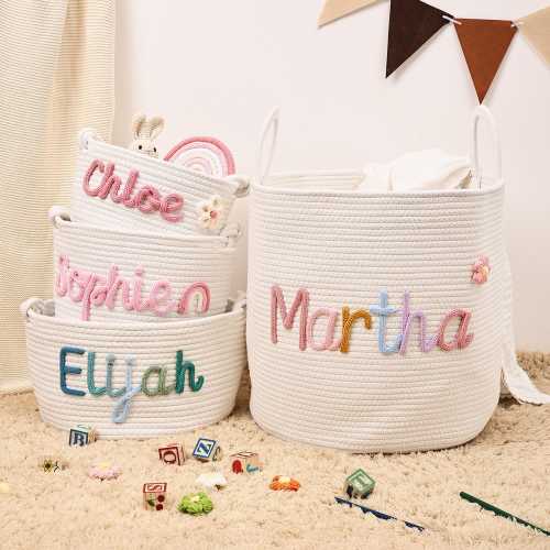 Personalized Basket, Personalized Baby Shower Gift Basket with Name, Baby Gift, Rope Cotton Baby Gift Basket, Storage baskets, Toy Basket