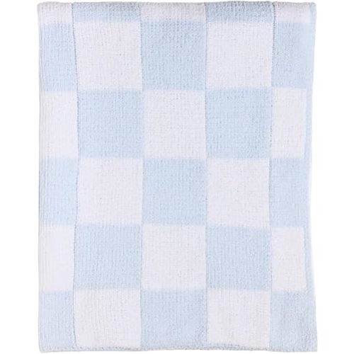 Living Textiles Chenille Knitted Blanket - Blue Check