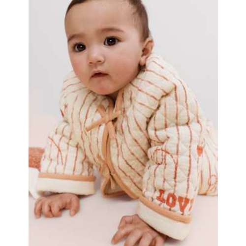 Pure Cotton Striped Quilted Jacket (0-3 Yrs)