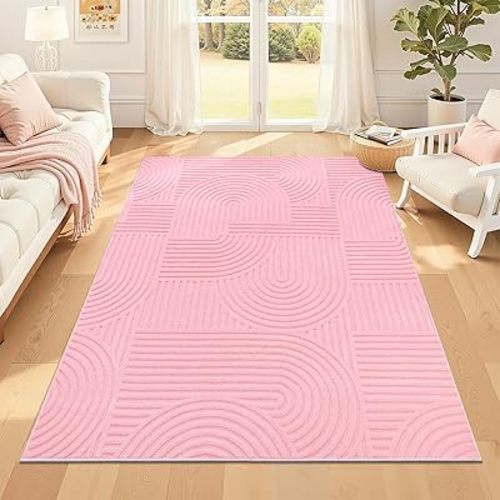 Pauwer Pink Area Rug for Girls Bedroom 5x7 Soft Fluffy Non Slip Machine Washable Rugs Arch Modern Indoor Mat Fuzzy Floor Carpet for Kids Nursery Living Room Dorm Playroom Dining Baby Home Decor