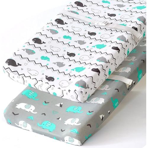 Stretchy Changing Pad Covers for Boys Girls,2 Pack Jersey Knit,Elephant & Whale