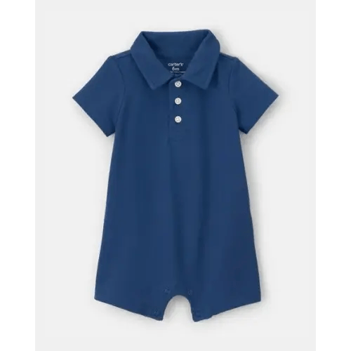 Baby Boy Pique Polo Short-Sleeve Romper - Navy Blue | Carter's