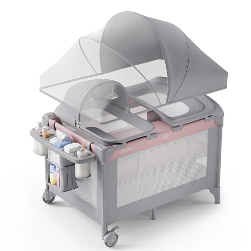 Obee Odee 4-in-1 Baby Bassinet with Playard, Sleeper Nest, Changing Table, Mosquito Net & Canopy, Storage and Toys for Newborn to Toddler