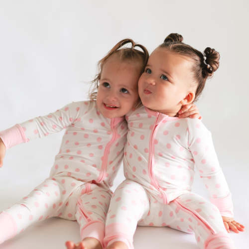 Infant Romper in White & Pink Polka Dot
