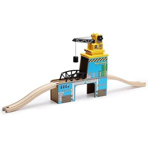 SainSmart Jr. Wooden Train Set Accessories, Magnetic Rotary Crane Set with Track for Kids Compatible with Thomas, Brio, Chuggington, Melissa and Doug