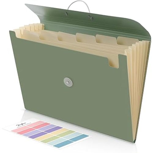 SKYDUE Accordion File Organizer, Expanding File Folder with 7 Pockets, Portable Receipt Paper Bill Document Organizer, Letter/A4 Size Filing Folder School Office Supplies, MossGreen