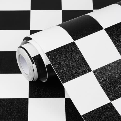 Qianglive Black and White Contact Paper Checkered Peel and Stick Wallpaper Self Adhesive Waterproof Vinyl Roll for Bathroom Kitchen Backsplash Cabinets Shelf Liners Drawers A Set of 17.3"x400"