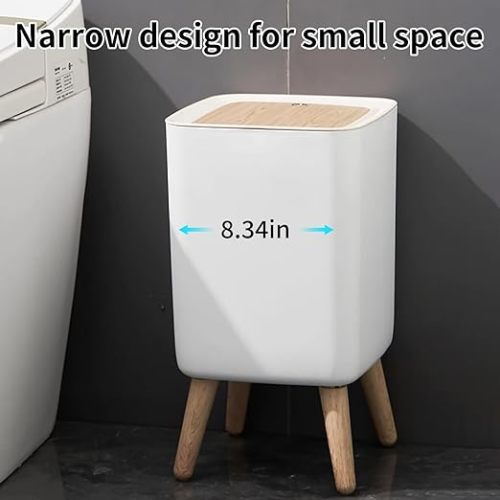 Trash can，10Liter/2.6 Gallon Garbage can with Press top Lid，Nordic Modern Waste Basket，Plastic Trash bin Suitable for Kitchen, Bathroom, Bedroom, Living Room, Office, Outdoor，Dog Proof Trash can (Rectangular)… - 2.6Gallon