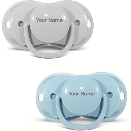 RaZbaby Personalized Keep-it-kleen Baby Pacifier (2PK) | 0-36m | Closes When Dropped, Nipple Stays Clean | Silicone Orthodontic Nipple (Blue/Grey)
