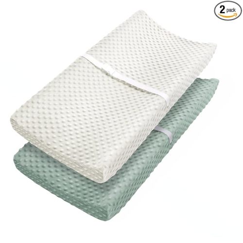Babebay Changing Pad Cover, Ultra Soft Minky Dots Plush Changing Table Covers for Baby Boys and Girls, Breathable, 2 Pack (Roman Green & Lily White)