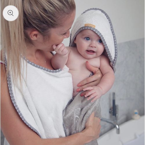 Award winning Cuddledry apron style hooded baby towel makes bathing new baby safe and easy - recommended for newborn - perfect baby gift
