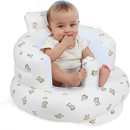 Inflatable Baby Seat for Babies 3 Months & Up, Baby Floor Seats for Sitting Up, Baby Seats for Infants, Blow Up Baby Chair with Built in Air Pump - Bear