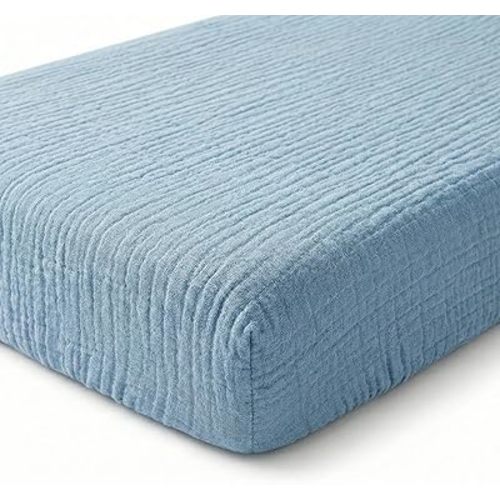 Muslin Bassinet Sheet Compatible with Maxi-COSI Iora & Iora Air Bedside Sleeper - 100% Cotton Rectangular Mattress Pad Cover (33"x20"), Breathable & Soft, Boho (1 Pack Blue)