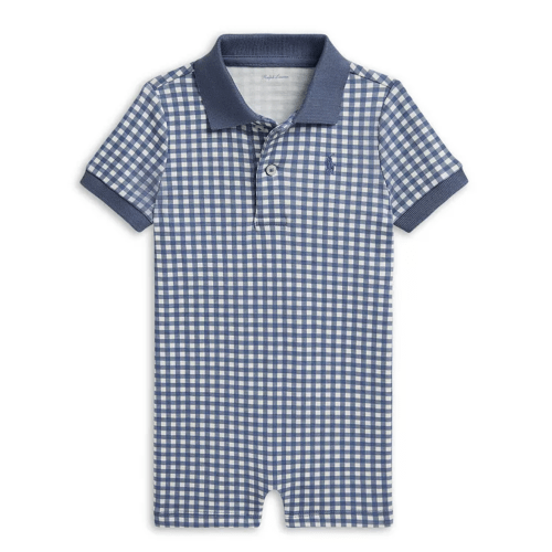 Polo Boys' Gingham Soft Cotton Polo Shortall - 3-6M