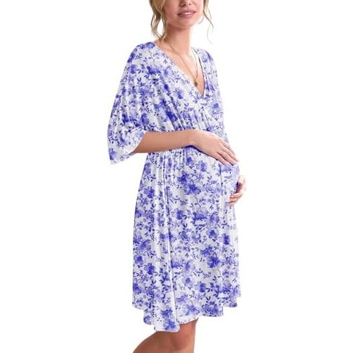 Ekouaer 3 in 1 Labor/Delivery/Hospital Gown Maternity Dress Nursing Nightgown Sleepwear for Breastfeeding