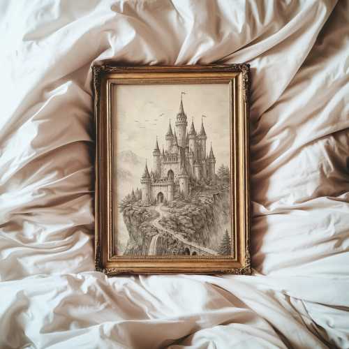 Fairytale Castle Wall Art Print, Vintage Sketch, Fantasy World Decor, Kids Room Wall Decor, Cottagecore Art, Storybook Theme