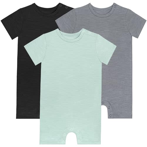 GUISBY Baby Short Sleeve Bodysuit Snap Crotch Closure Cotton Pajamas for Baby 3-Packs