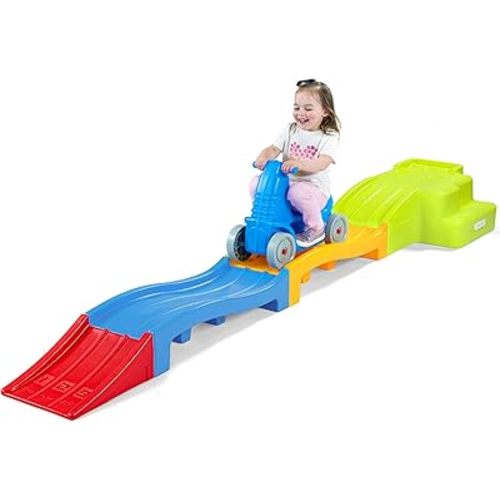 Simplay3 Deluxe Expandable Roller Coaster with Tracks, Downhill Race Track for Growing Kids, Indoor Outdoor Toddler Ride On Toy, Ages 2-5 Years